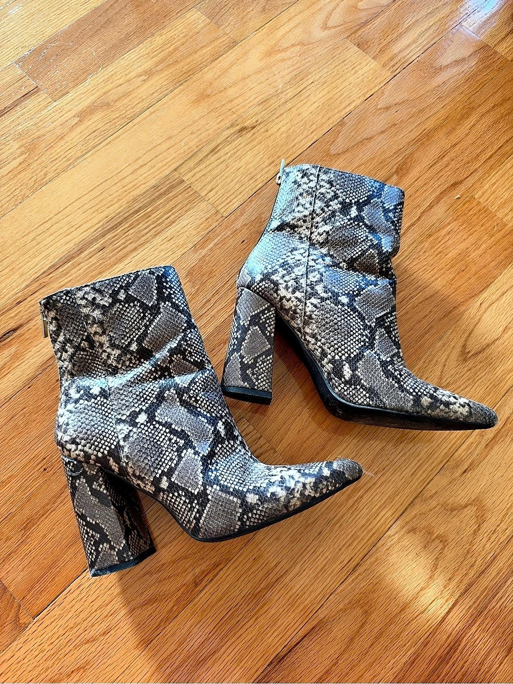 London Rebel Snake Print Block Heel Ankle Boot